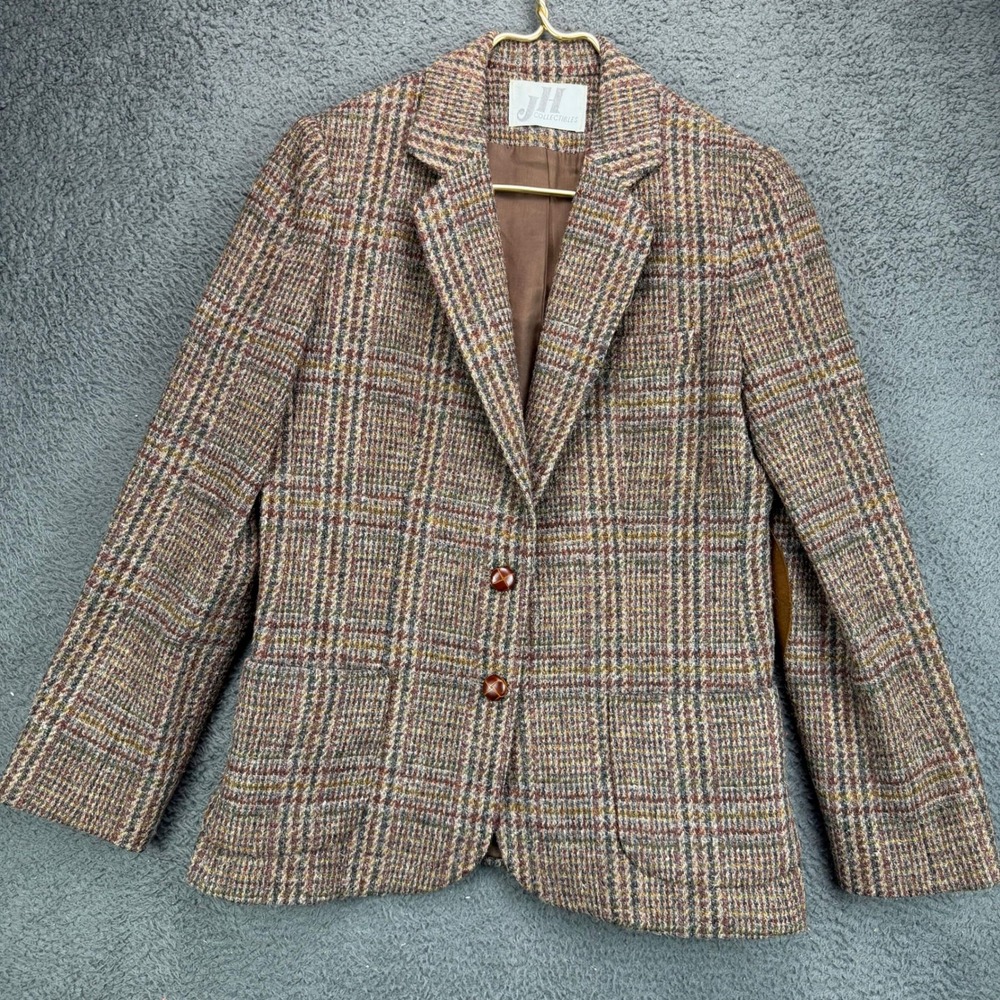 JH Collectibles Vintage Tweed Plaid Wool Blazer Brown Tan ILGWU Union Made 10/11